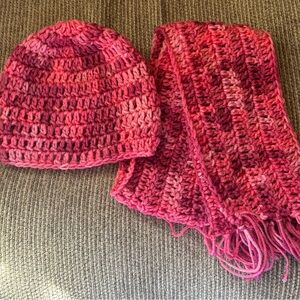 Child's Shades of Pink  Hat and Scarf Set Little Girls 4-8 Years  Hand Crochet